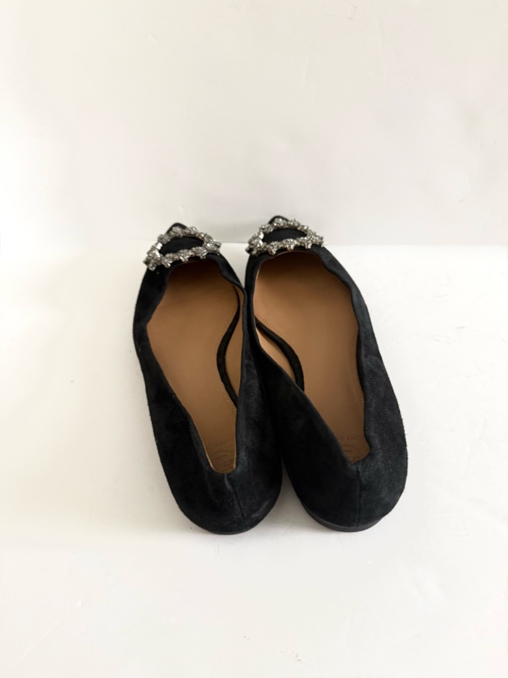 Tory Burch Black Pointed Toe Flats with Crystal Embellishment - Picture 12 of 14